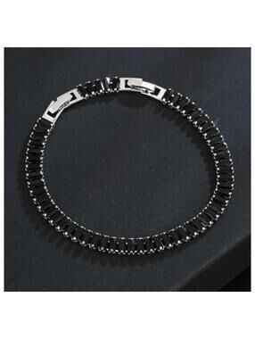 Black baguette - Bracelet - Silver - CZs - 7-8.25"